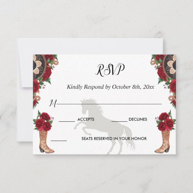 RSVP Charra Invitations, Red Roses charra (Front)
