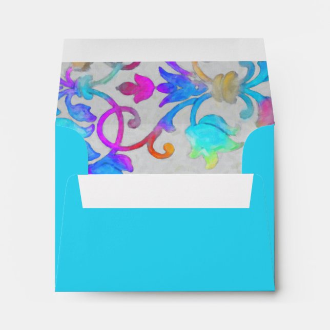 RSVP Colourful Painted Damask Pink Turquoise Envelope (Back (Bottom))