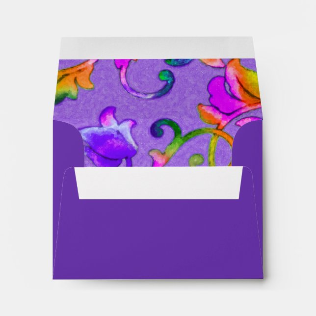 RSVP Colourful Painted Damask Purple Envelope (Back (Bottom))