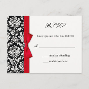 RSVP - Damask Red Bow Wedding Response Card