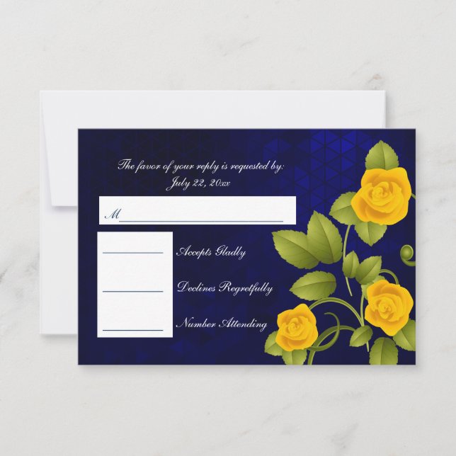 RSVP Dark Blue and Yellow Rose Wedding (Front)