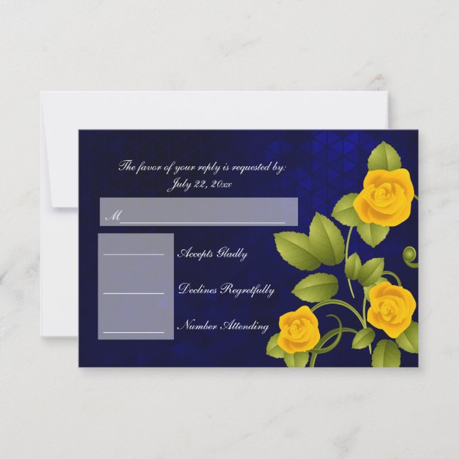 RSVP Dark Blue and Yellow Rose Wedding (Front)