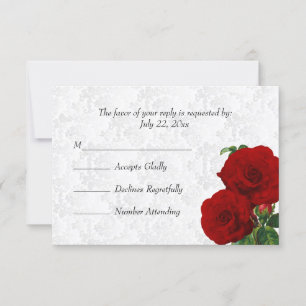 *RSVP Deep Red Rose Floral Wedding RSVP Card