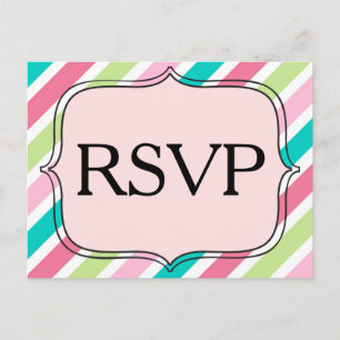 RSVP Diagonal Pink and Blue Stripes Invitation Postcard