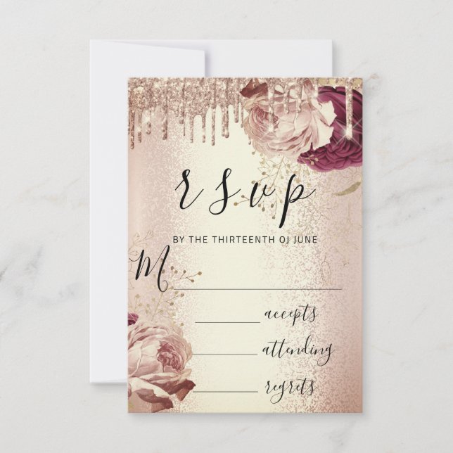 RSVP Drips Wedding Marsala Florals Rose Burgundy (Front)