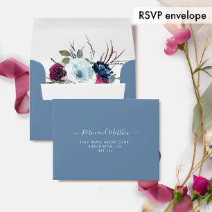 RSVP,  Dusty Blue, Berry and Burgundy Floral Envelope