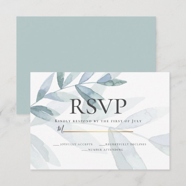 RSVP | Dusty Blue Watercolor Eucalyptus Leaves Invitation (Front/Back)
