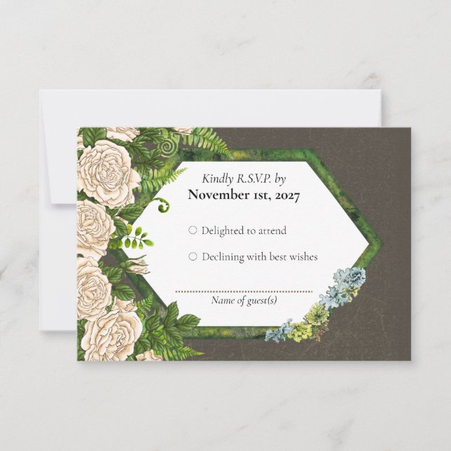 RSVP Earthy rustic rose fern card with lichen (Front)