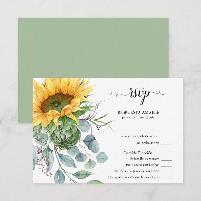 RSVP Elección de Comida Girasoles Rústicos (Front/Back)