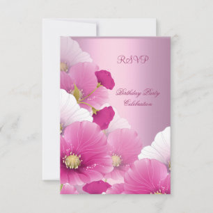 RSVP Elegant Birthday Party Pink White Poppies Card