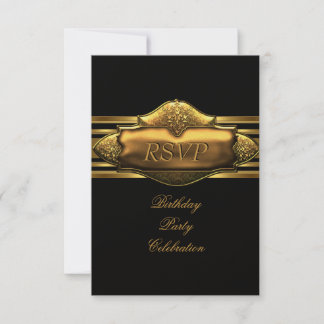 RSVP Elegant Black Gold Birthday Party Mens Invitation