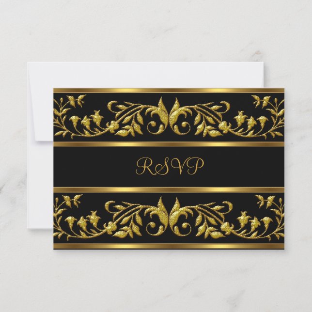 RSVP Elegant Black & Gold Floral Birthday Party (Front)