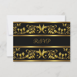 RSVP Elegant Black & Gold Floral Birthday Party Card