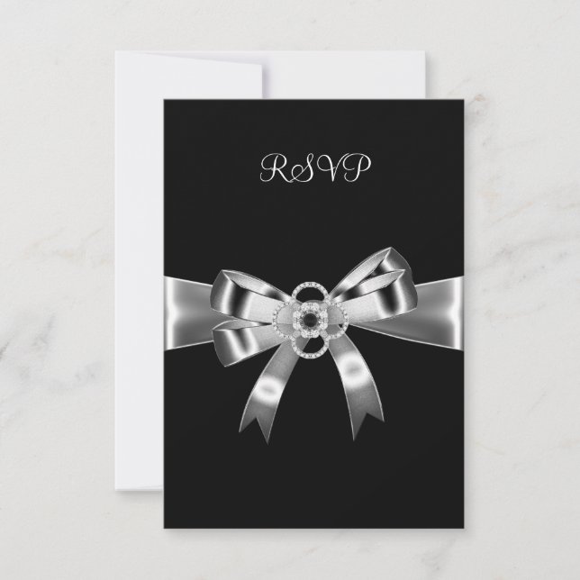 RSVP Elegant Black Silver Metal Bow 3 Invitation (Front)