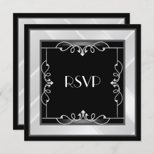 RSVP Elegant Black Silver White Art Deco Invitation