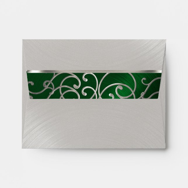 RSVP Elegant Emerald Green Silver Filigree Envelopes (Back (Top Flap))