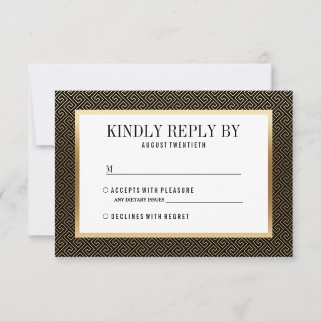 RSVP | Elegant Formal Golden Geometric on Black Card (Front)