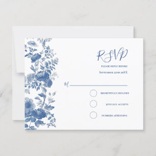 RSVP Elegant  French Floral Toile Blue Wedding  Card
