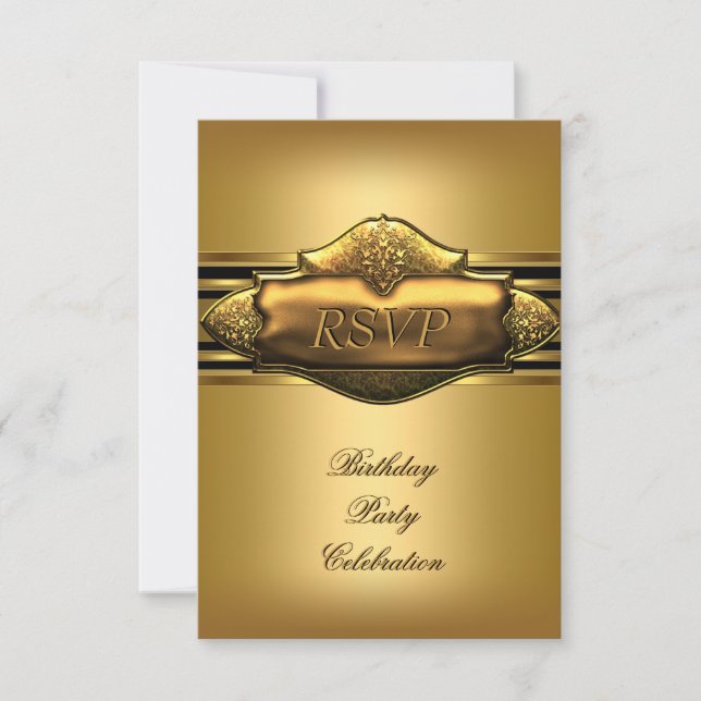 RSVP Elegant Gold Birthday Party Mens Invitation (Front)