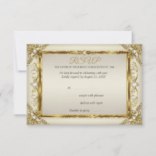 RSVP Elegant Gold Cream Pearl Damask Birthday Invitation