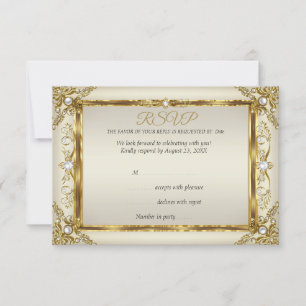 RSVP Elegant Gold Cream Pearl Damask Birthday Invitation
