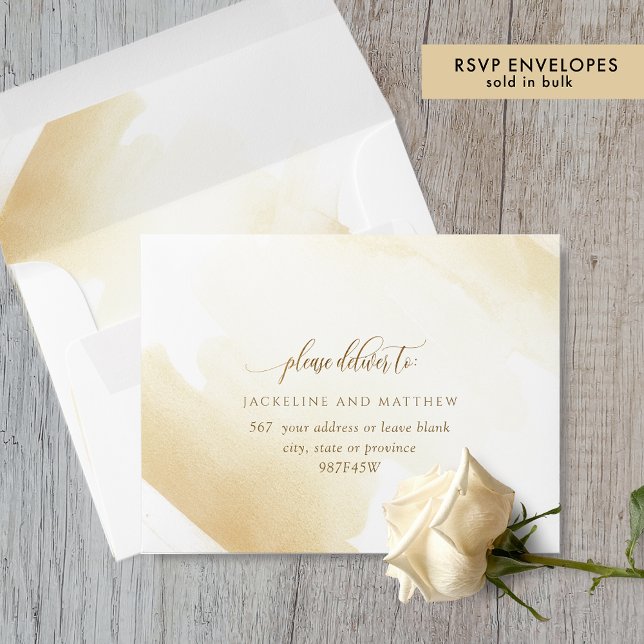 RSVP Elegant Golden Yellow Watercolor Brush Stroke Envelope (Creator Uploaded)
