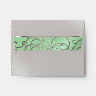 RSVP Elegant Mint Green Silver Filigree Envelopes