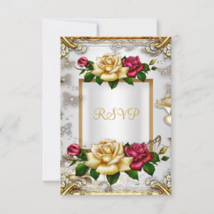 RSVP Elegant Party Roses White Gold Red Pink Card
