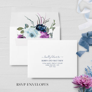 RSVP Elegant Purple and Blue Floral, White Envelope
