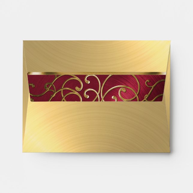 RSVP Elegant Red and Gold Filigree Envelopes (Back (Top Flap))