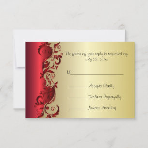 RSVP Elegant Red & Gold Florid Wedding Design