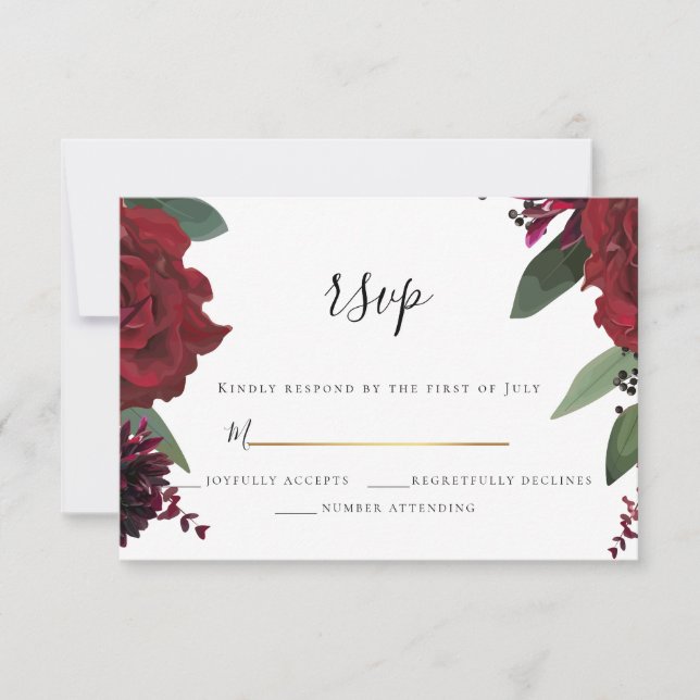 RSVP  |  Elegant Rich Burgundy Marsala Floral Card (Front)