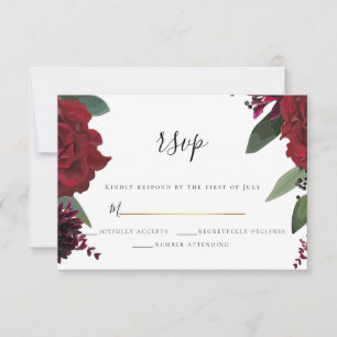 RSVP     Elegant Rich Burgundy Marsala Floral Card