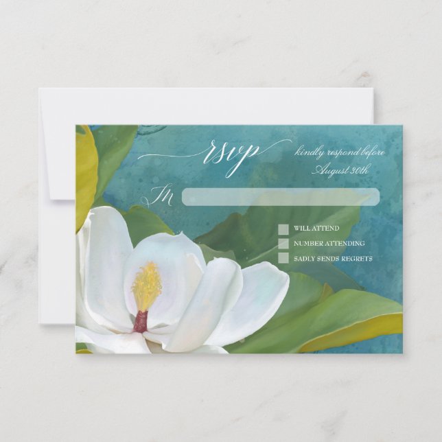 RSVP Elegant Romantic Magnolia Floral Typography (Front)