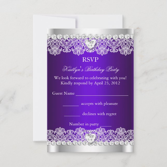 RSVP Elegant Royal Purple Lace Silk Birthday Party Card (Front)