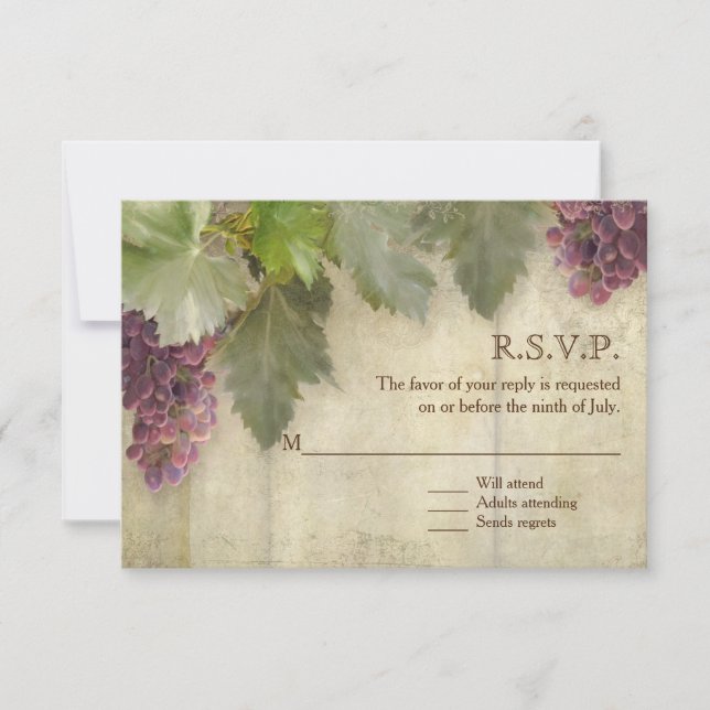 RSVP Elegant Rustic Vineyard Winery Wedding Card (Front)