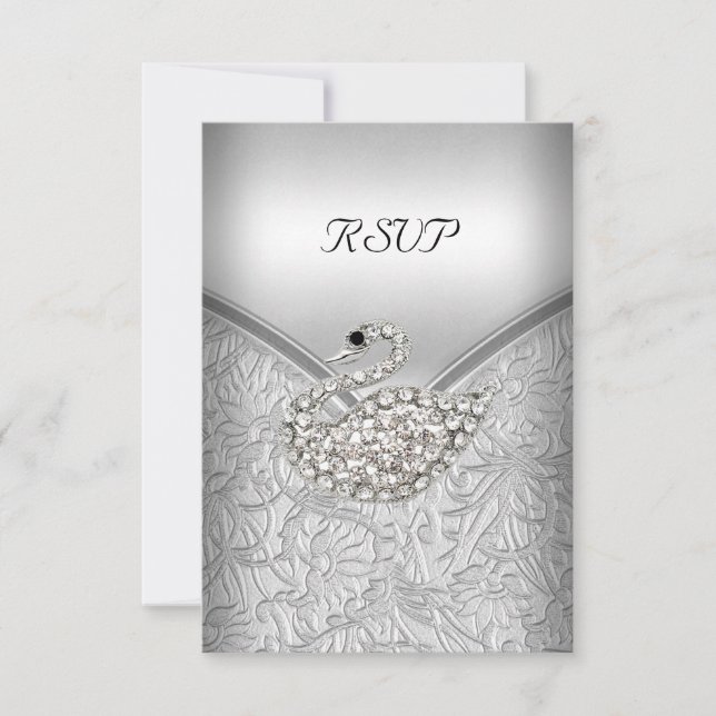 RSVP Elegant Silver  White Swan Birthday Party Invitation (Front)