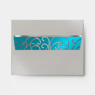 RSVP Elegant Turquoise Blue Silver Filigree Envelopes