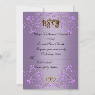 RSVP elegant Violet  satin wedding Invitation