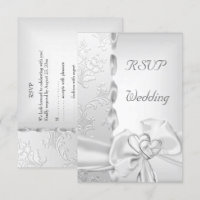 Rsvp Elegant Wedding Floral Silver White Bow Heart