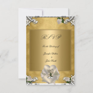 RSVP Elegant Wedding Gold Cream Rose Silver White Card