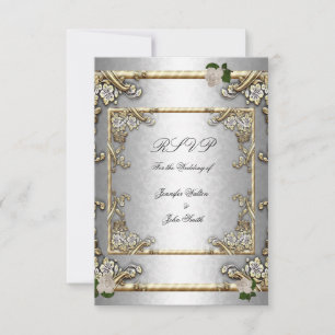 RSVP Elegant Wedding Gold Rose Silver White Card