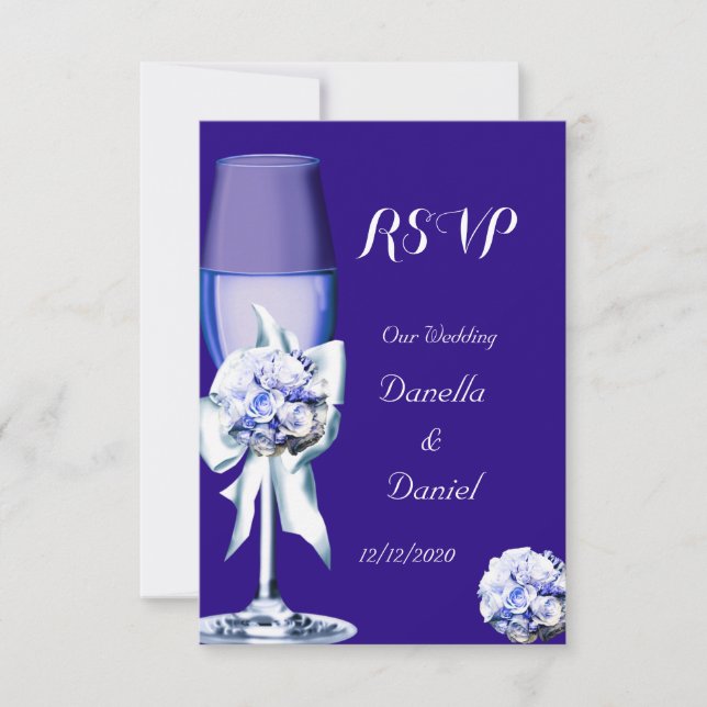 RSVP Elegant Wedding Silver Navy Blue Floral Roses (Front)