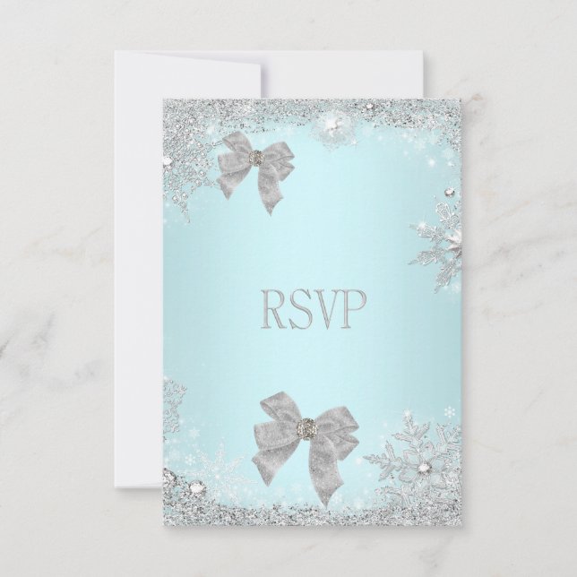 RSVP Elegant Wedding Teal Glitter Silver White (Front)