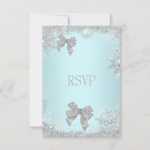 RSVP Elegant Wedding Teal Glitter Silver White