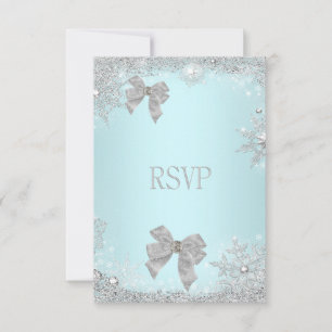 RSVP Elegant Wedding Teal Glitter Silver White Card