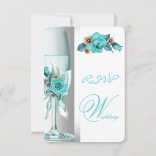 RSVP Elegant Wedding Teal White Beige Rose Invitation