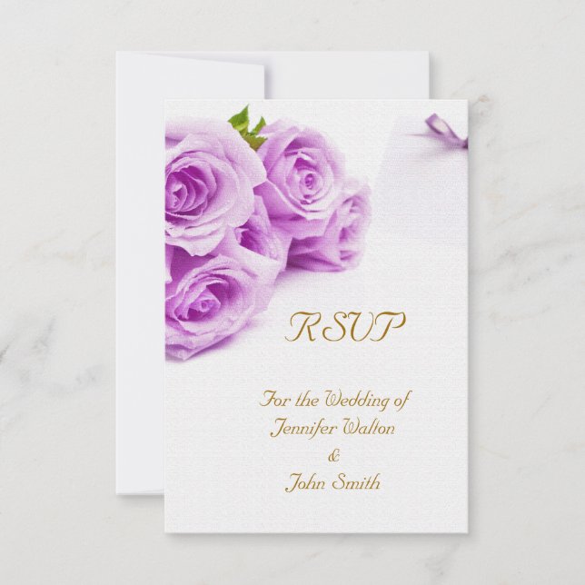 RSVP Elegant Wedding White Purple Roses Dove Bells (Front)