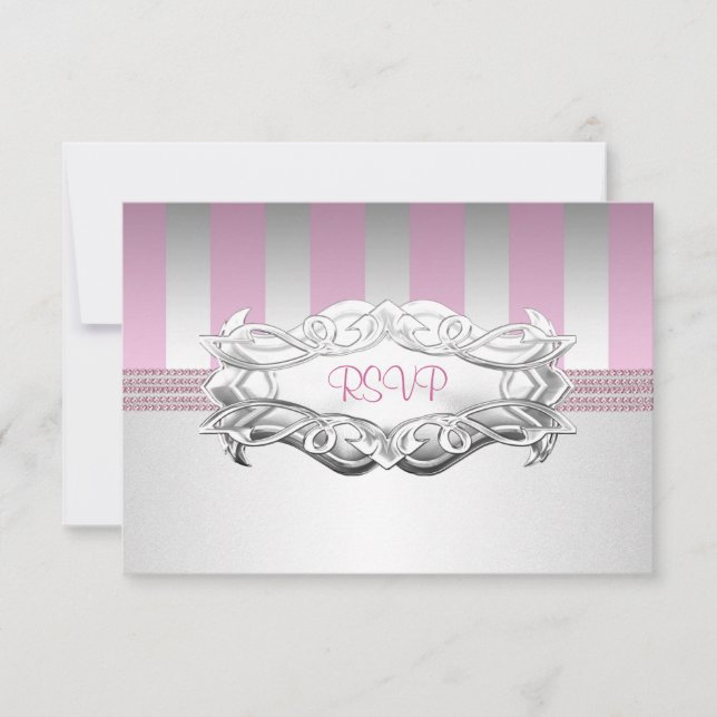 RSVP Elegant White Pink Stripe Pearl Birthday 2 Card (Front)