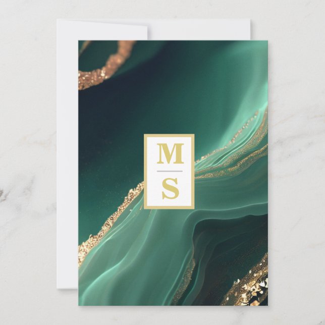 *~ RSVP Emerald Green Initials AR66 QR Wedding Invitation (Front)